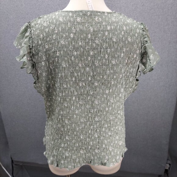 Madewell Plus NWT Lucie V-Neck Smocked Top Cottage Garden Sage Green 28W Floral - Picture 5 of 10